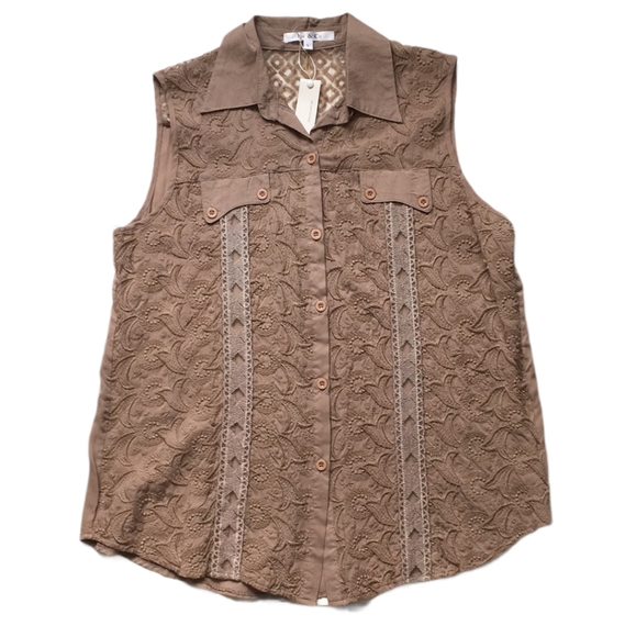 Joy & Co Button Down Sleeveless Blouse Sz L - Picture 5 of 7